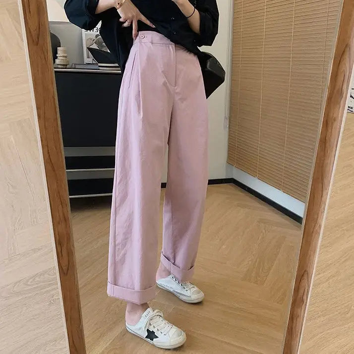 Cherry Milk Pink Wide Leg Pants in soft pastel pink, airy fit for cutecore & babycore vibes