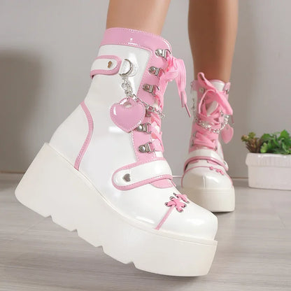 Chunky platform lace boots, Heavy Love edition with lace-up and chains for ABDL DDLG alternative fashion