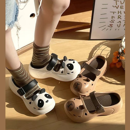 Coffee brown animal print kawaii slides ideal for sunny days, beach trips, and everyday comfort