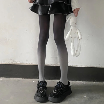 Deep Black Gradient Thigh Highs, Edgy Cutecore DDLG Fashion