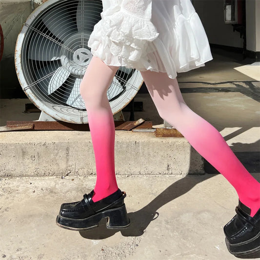 Pink Color Pop Gradient Thigh High Stockings for DDLG, Kawaii, Cutecore Fashion
