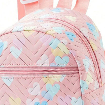 Cosmic Starseed Baby Mini Backpack in pastel pink with colorful hearts, ABDL littlespace style