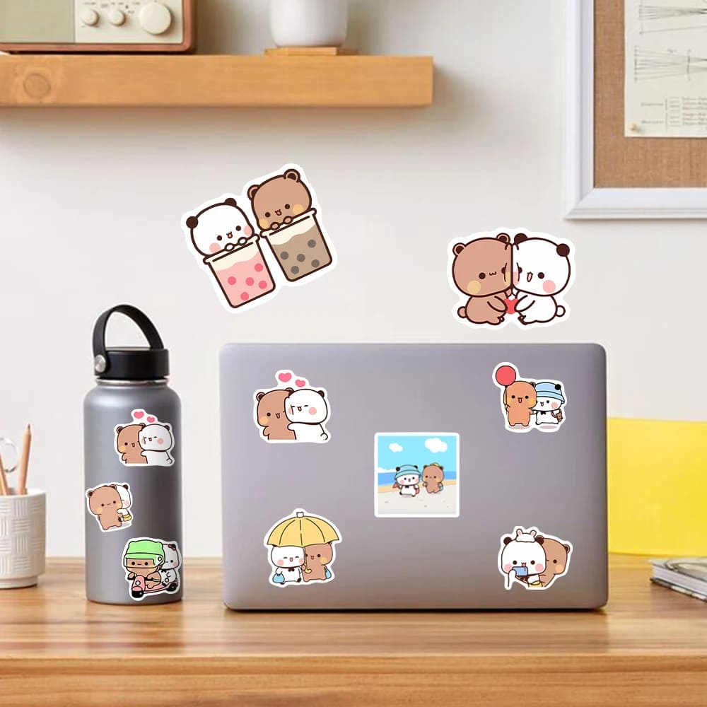 Cozy bear couple stickers ideal for decorating journals, phones, laptops, and luggage