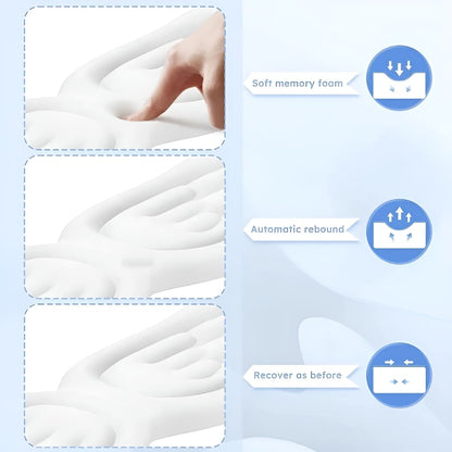 Cozy angel wing keyboard wrist pad with plush foam and pastel design, great for gamers, students, and soft aesthetics.