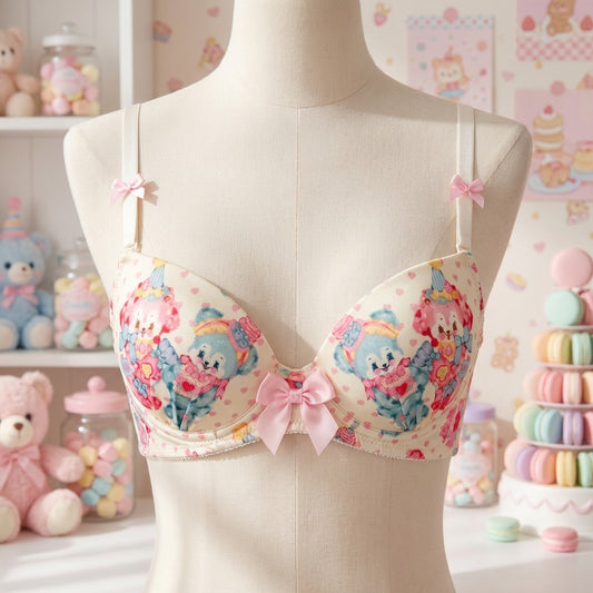 Cream Paradise critter bra and panty set with fantasy multicolor design and playful kawaii cutecore aesthetic