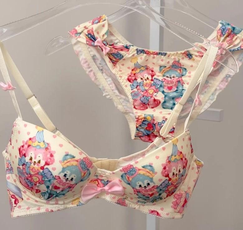 Cream Sweet Paradise critter bra and panty set with soft fantasy critter print and kawaii cutecore vibes