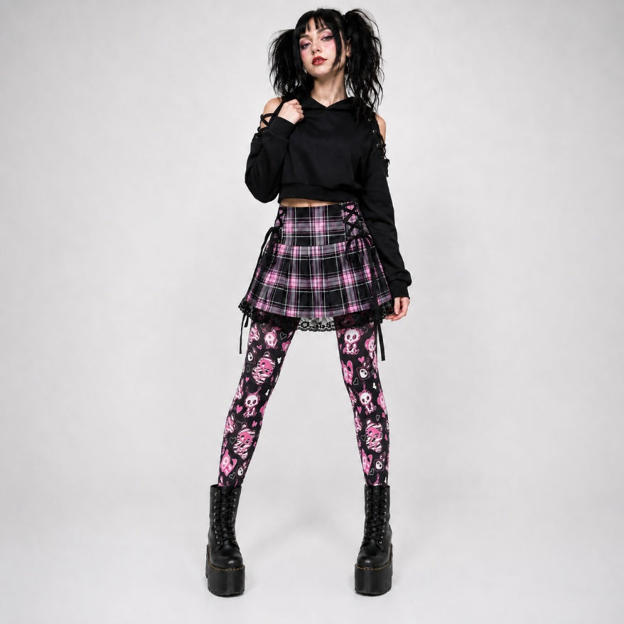 Model posing in skeleton bunny hosiery for a spooky cute Halloween themed photoshoot