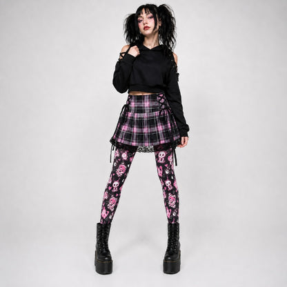 Model posing in skeleton bunny hosiery for a spooky cute Halloween themed photoshoot