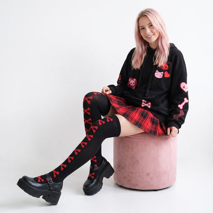Black and red crossed bones stockings, playful and comfy for kawaii DDLG/ABDL