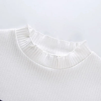 Closeup of soft lettuce edge neckline on Cry Baby Anime Crop Tee for DDLG kawaii cutecore babygirl Y2K Harajuku little space soft girl style