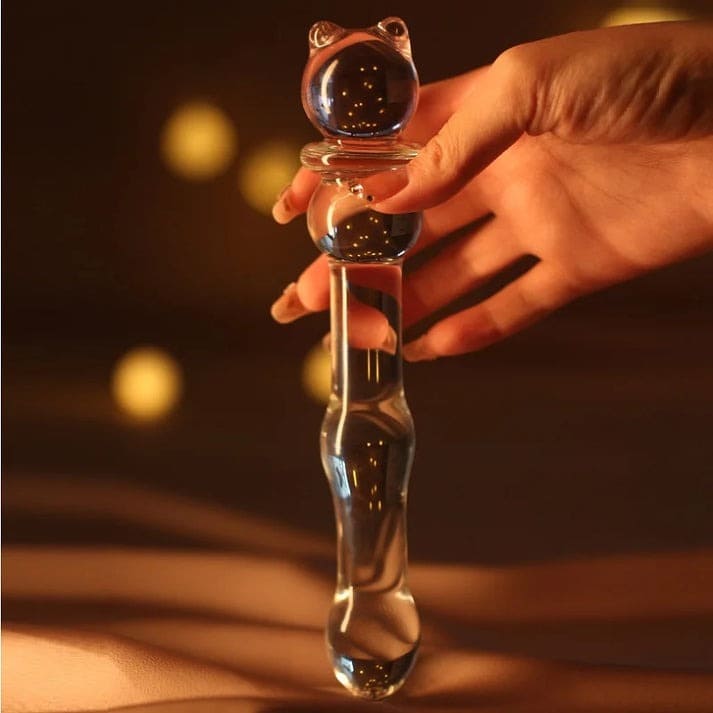 Kawaii crystal wand with bear detail and shimmering shaft, ideal for collectors or gentle body-safe play.