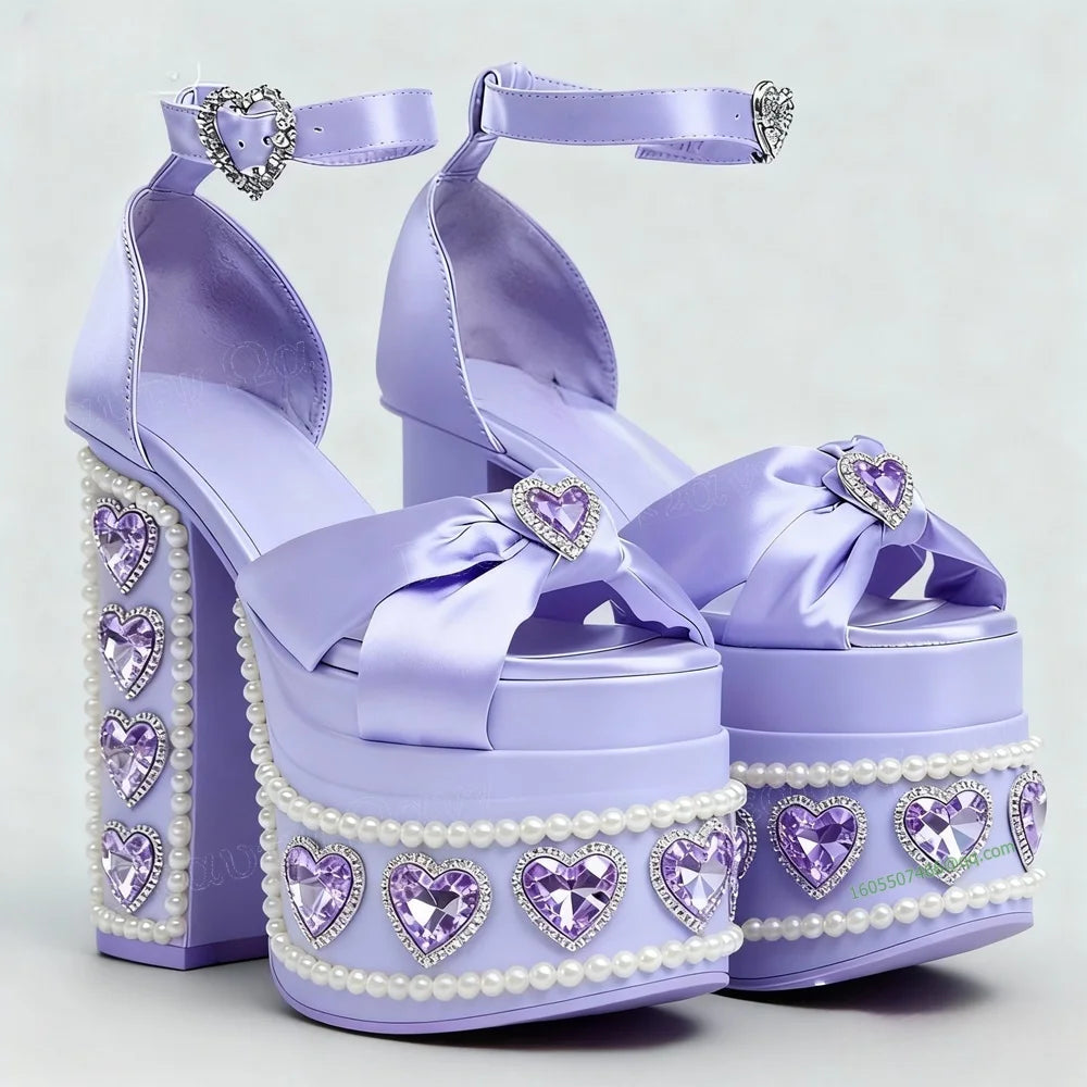 Purple Crystal Heart kawaii platform heels, princess coquette style