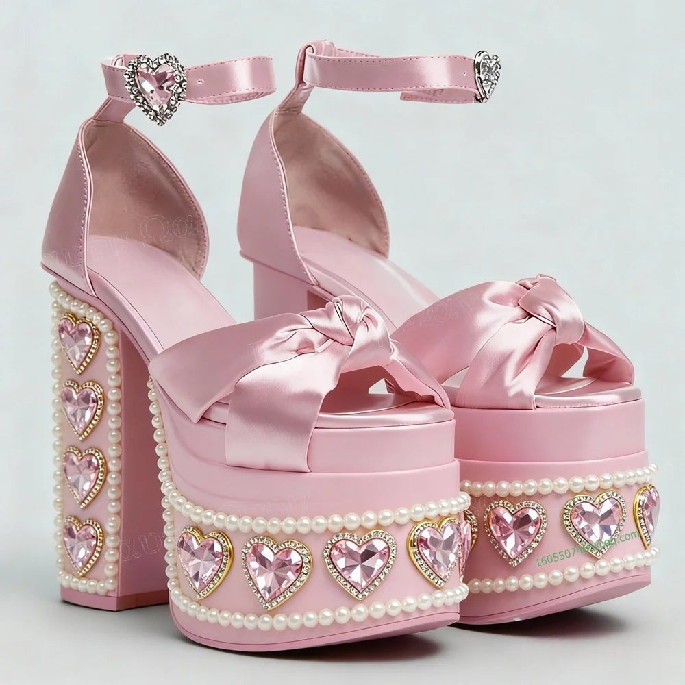 Model wearing Crystal Heart kawaii platform heels, DDLGirl princess style