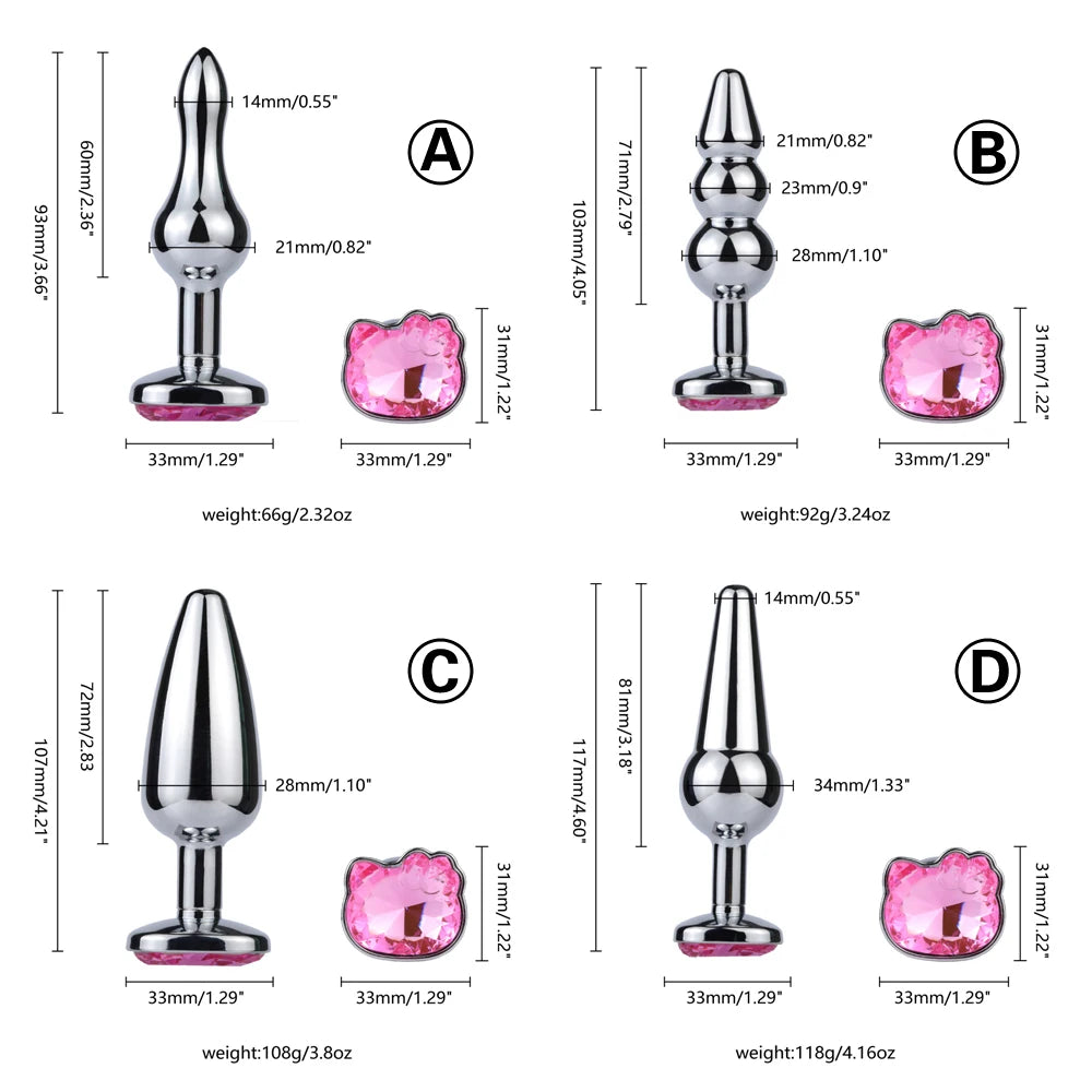 Crystal Kitty Jewel Plug available in multiple sizes, smooth metal, cute kitty crystal detail