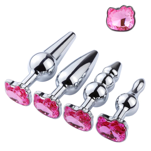 Crystal Kitty Jewel Plug with sparkling pink kitty-shaped crystal, sleek metal and durable