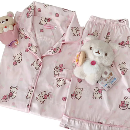 Cozy pastel pink cuddle bear sleep set with soft fabric for babycore and little space comfort