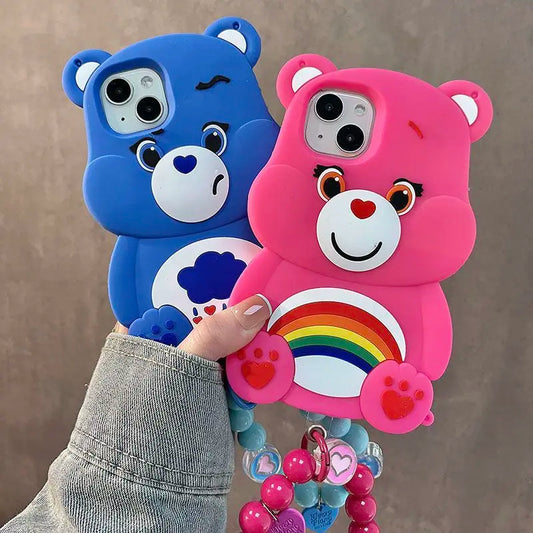 Kawaii bear-shaped phone case in soft baby blue pastel, protective silicone for DDLG ABDL