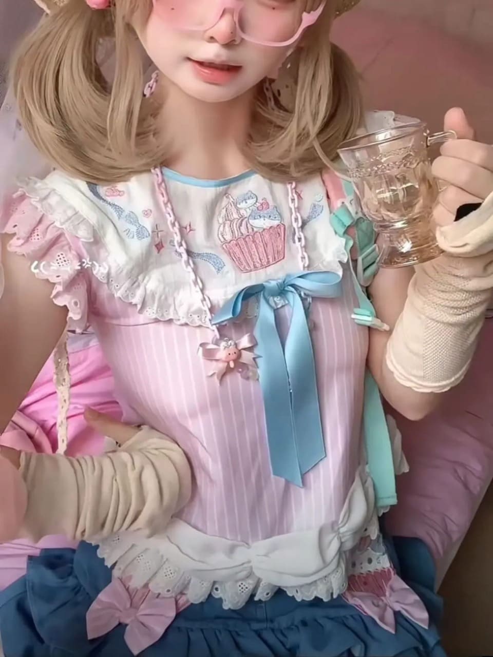 Cupcake Cutie babydoll ruffle tee with pastel colors and soft girl kawaii vibes