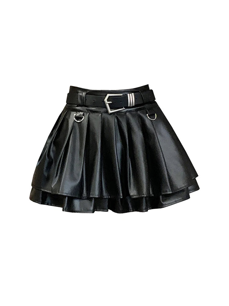 Cute baddie vegan leather skirt in black, kawaii DDLG alt goth aesthetic
