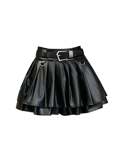 Cute baddie vegan leather skirt in black, kawaii DDLG alt goth aesthetic