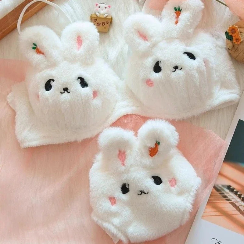 Cute Bunny lingerie, soft fuzzy bra and thong, flirty kawaii homewear perfect for cuddles and magical self-love