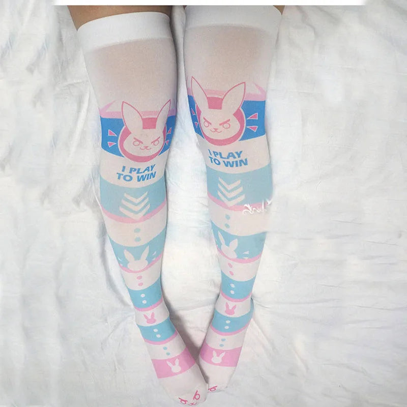 cute bunny gamer stockings softcore kawaii pastel colors stretch fit anime style