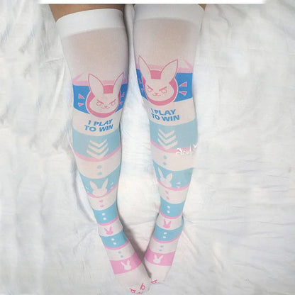 cute bunny gamer stockings softcore kawaii pastel colors stretch fit anime style