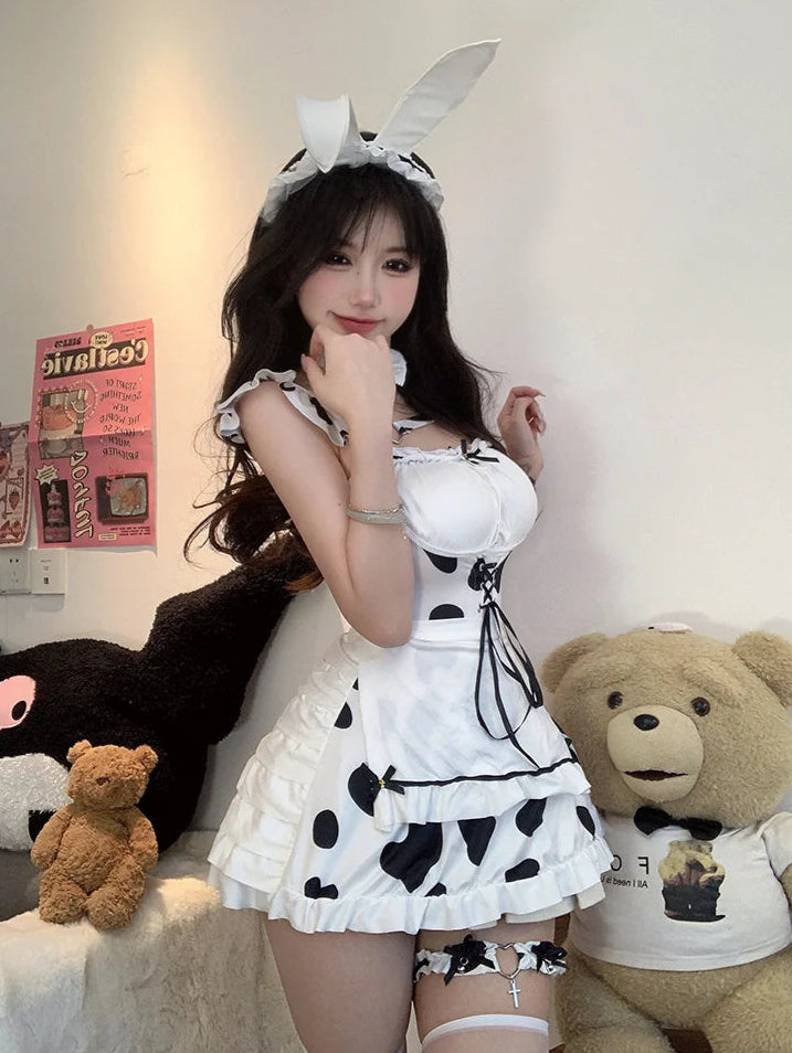 Cute bunny maid cosplay outfit in pastel pink, ideal for DDLG, ABDL, and kawaii princess fantasy