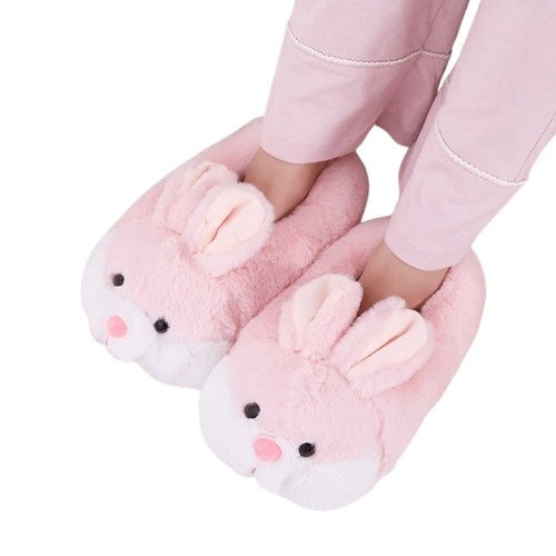 Cute kawaii bunny plush slippers with 3D ears, marshmallow padding and safe anti-slip sole for cozy home hopping