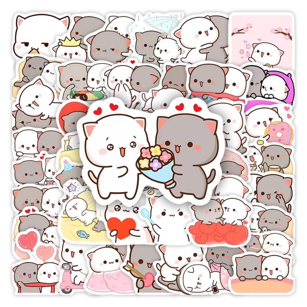 Cute cat couple stickers little caregiver pack, waterproof random decals for journals, laptops, and phones