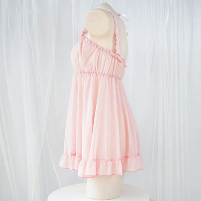 Cute cream and rose sleep dress, soft breathable fabric, kawaii and pastel aesthetic for bedtime or lounging