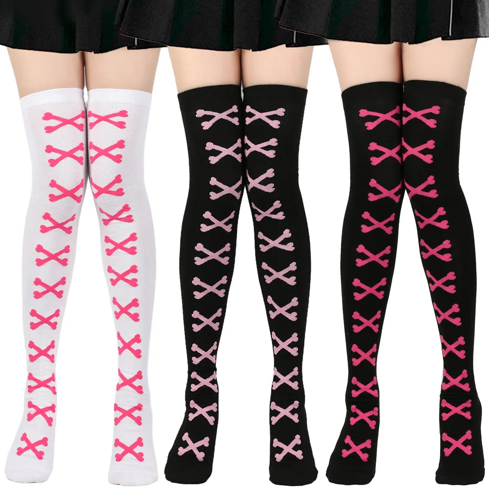 Multi-color cute crossed bones stockings set, cozy and edgy for DDLG/ABDL outfits.
