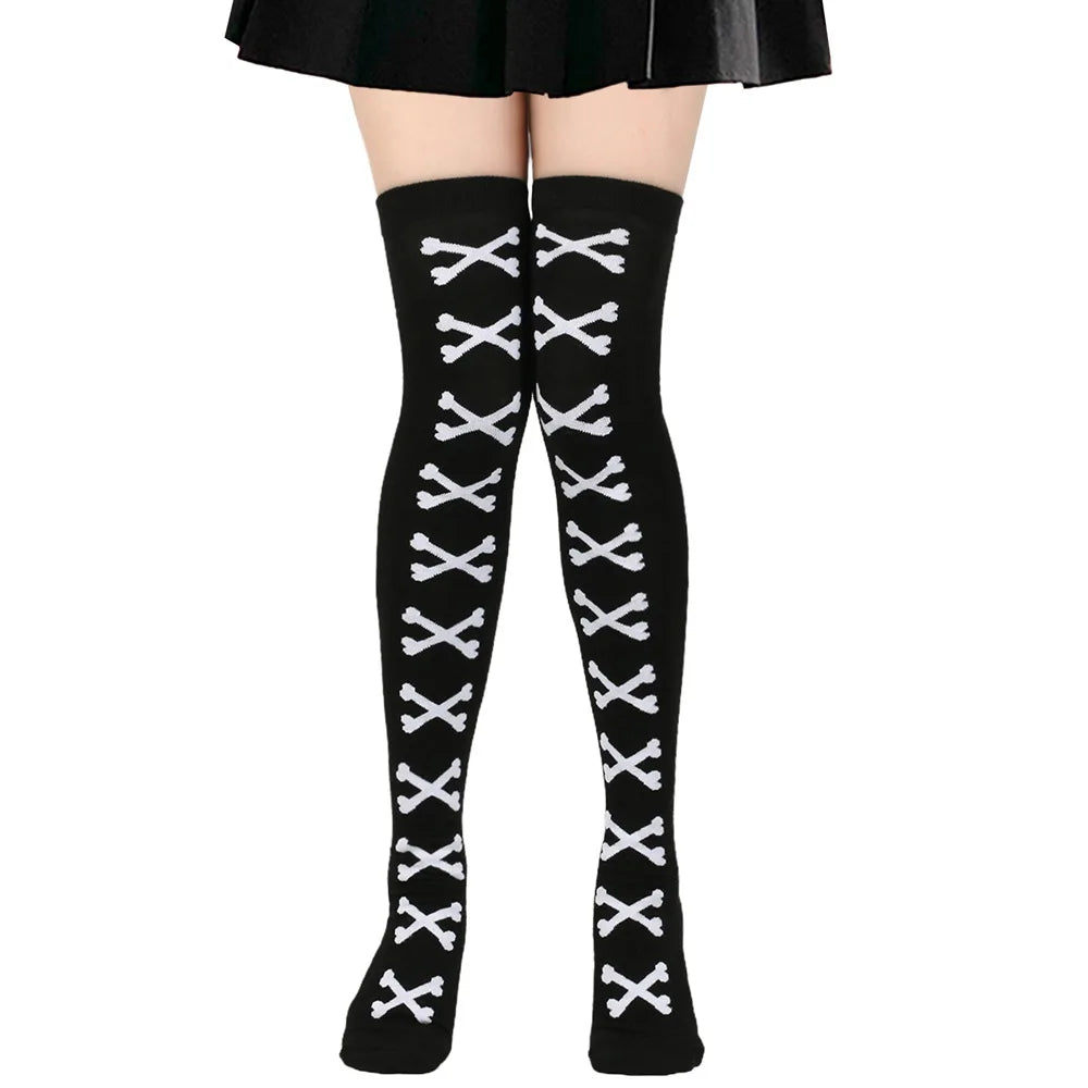 Black and white crossed bones stockings, soft and stretchy for DDLG/ABDL cuties.