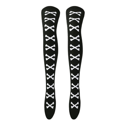 Black and white crossed bones stockings, cozy and playful for kawaii DDLG/ABDL outfits.