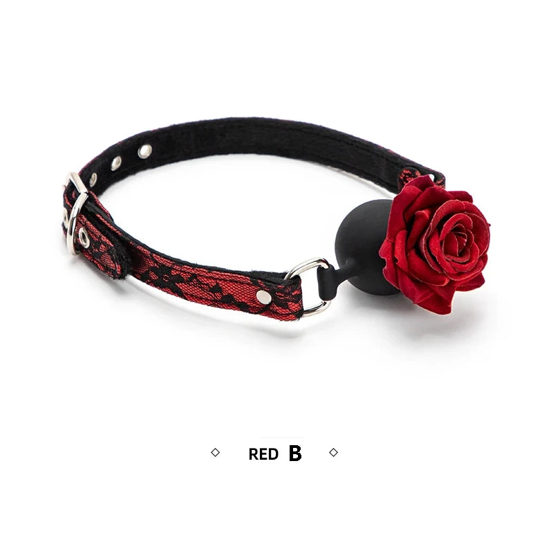 Cute Cutecore Sweet Rose Babygirl Mouth Gag, kawaii DDLG accessory, pink and red lacy design