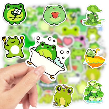 Cute frog kawaii stickers pack, waterproof vinyl decals perfect for journaling and phone decoration