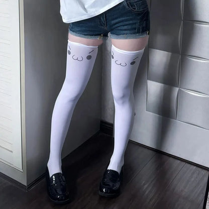 Kawaii stockings featuring blushing cheeks and uwu faces, perfect for soft cosplay and DDLG fashion.