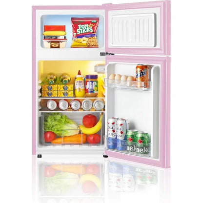 Cute pink fridge with removable glass shelves for flexible storage and strong weight support