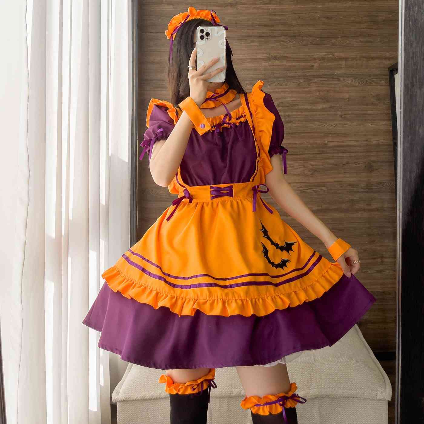 Sexy kawaii pumpkin spice autumn dress set with matching accessories for festive ABDL DDLG cutecore Halloween style
