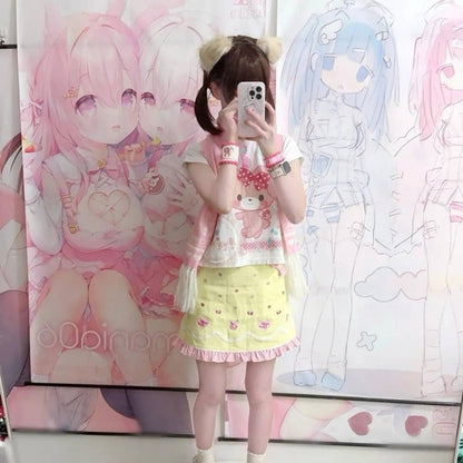 Soft pastel skirt with yellow bows and cute tails for kawaii cosplay or casual wear