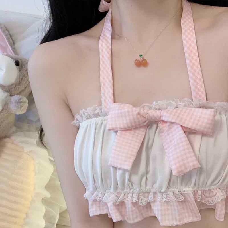 Cutecore baddie ribbon bloomers set with pink & white plaid, playful DDLGirl DDLG ABDL little-core outfit