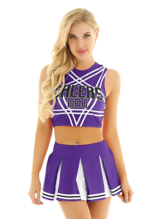 Cutecore devil cheerleader outfit for DDLG and ABDL, playful skirt and bold Satan 666 design