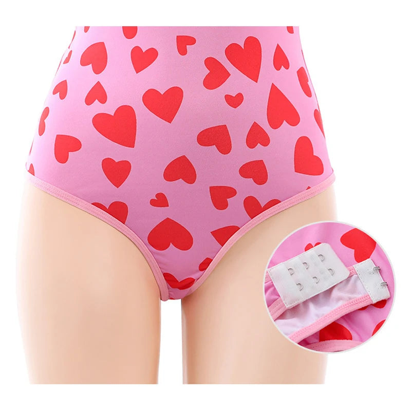 Cutecore Forever Crush Cosplay Set, flirty bodysuit with lace, pastel hearts, and matching kitty ears, wristbands, belt