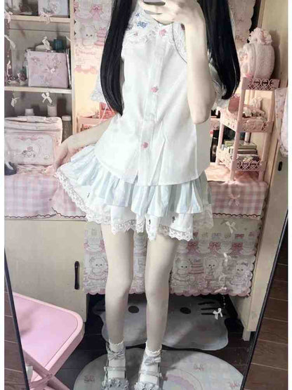 Cutecore gothic lolita mini skirt with elastic waist and dramatic cross embellishments