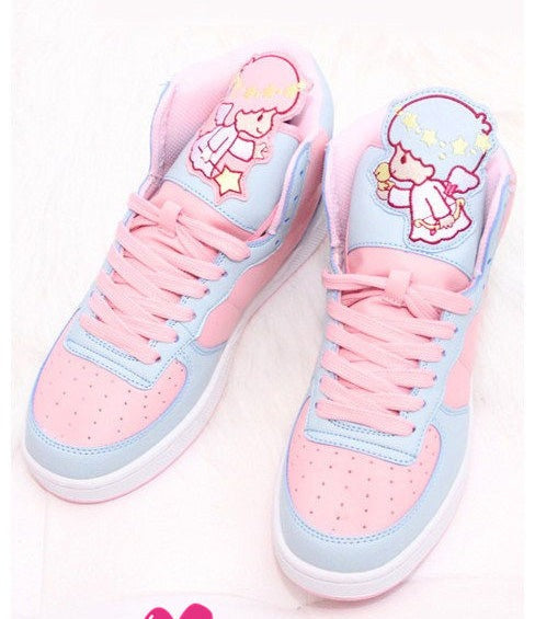 Cutecore Halo Cherub sneakers in pastel pink and blue, softcore kawaii vibes for playful DDLG outfits