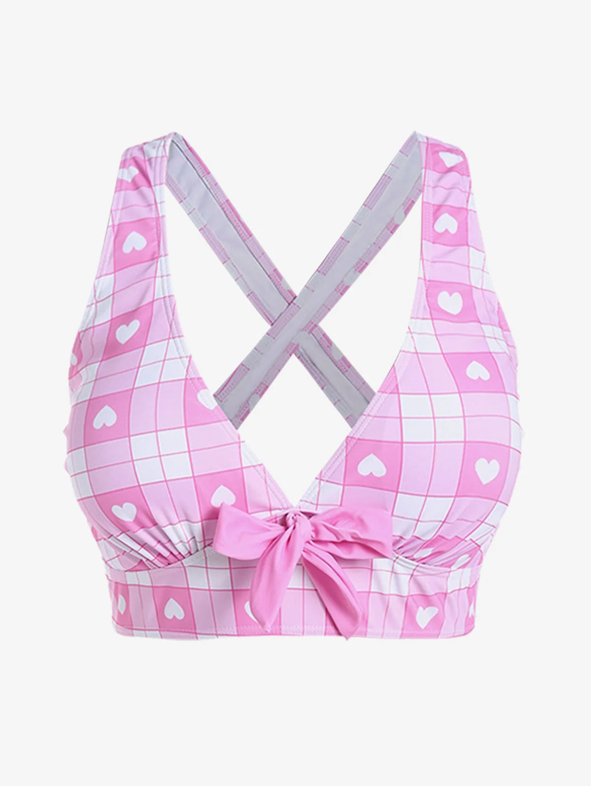 Cutecore pastel pink curvy bikini set with plaid pattern and kawaii ribbon, DDLG ABDL outfit