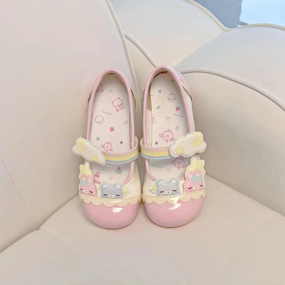 Cutecore pastel Teddy Lolita flats featuring teddy bears, stars, clouds, and dreamy kawaii aesthetics