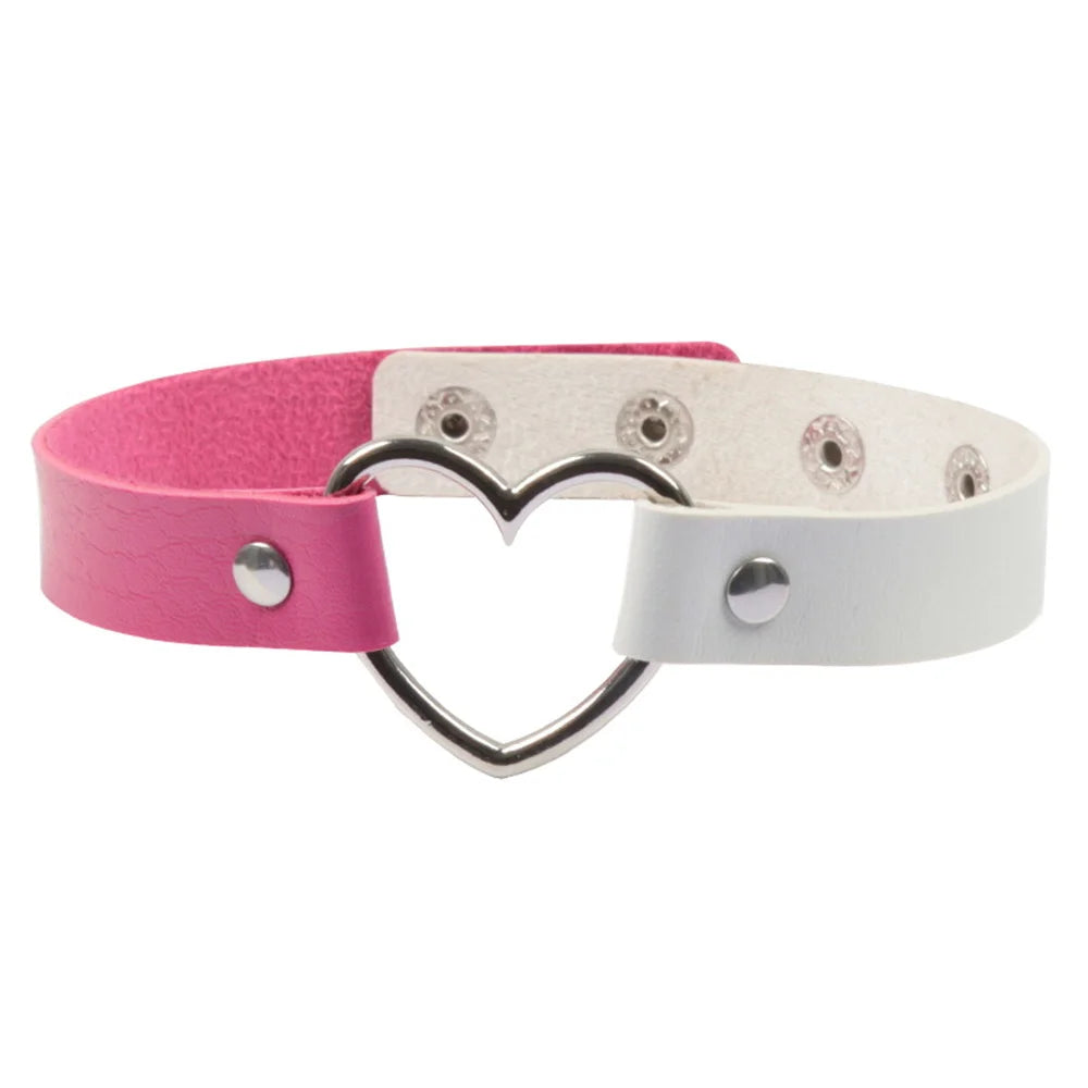 Cutecore Split Babe Vegan Choker, heart charm detail, two-tone soft leather, adjustable for DDLG babes