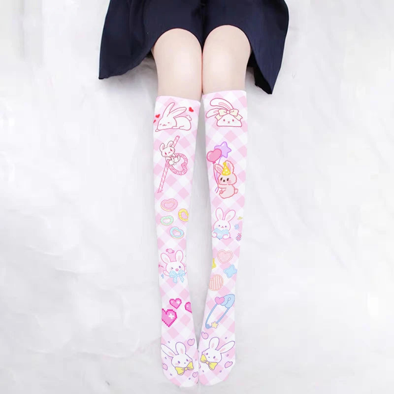 Flirty pastel stockings with puppy, bunny, and heart prints for playful DDLG and kawaii-inspired outfits