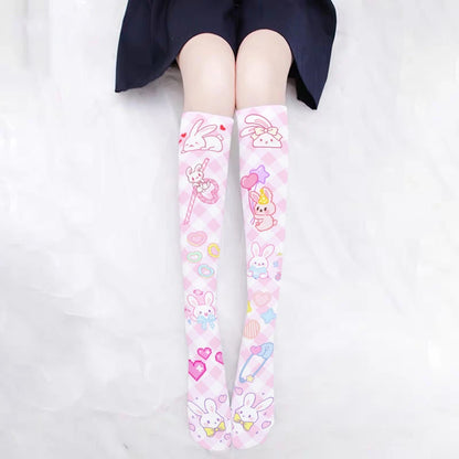 Flirty pastel stockings with puppy, bunny, and heart prints for playful DDLG and kawaii-inspired outfits